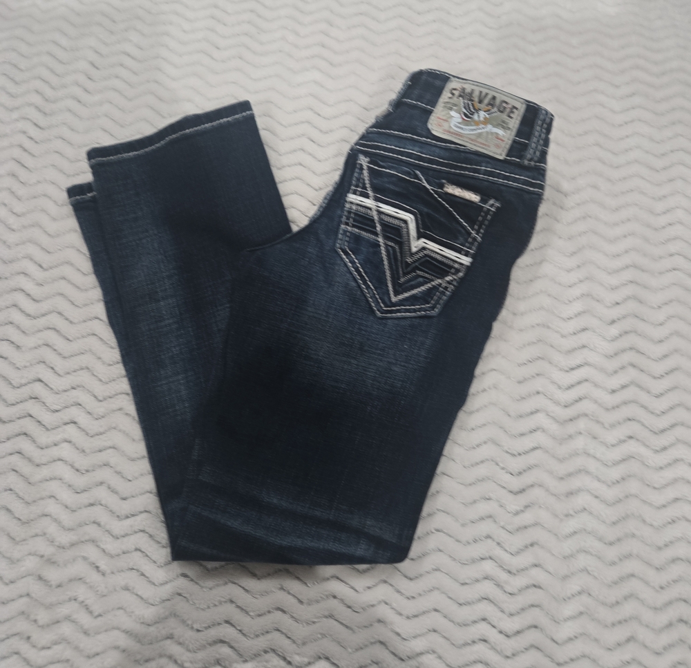 Salvage Dark Blue Bootcut Jeans with Embroidered Back Pockets